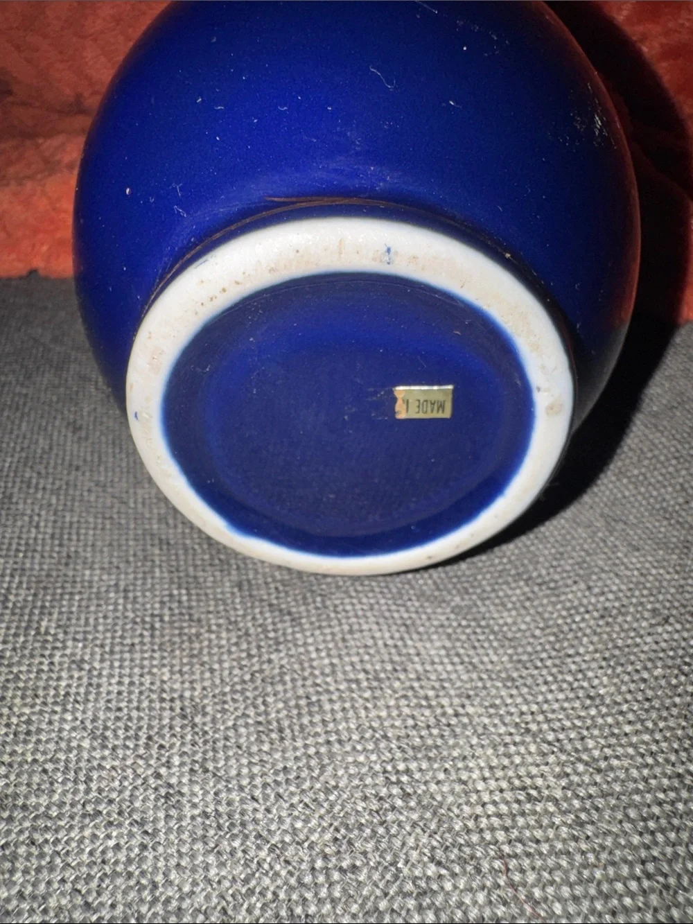 Vintage Cobalt Blue Ceramic Bud Vase with Gold Trim & Chrysanthemum Floral Motif
